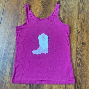 Upcycled Pink Tank Top with Cowboy Boot Patchwork